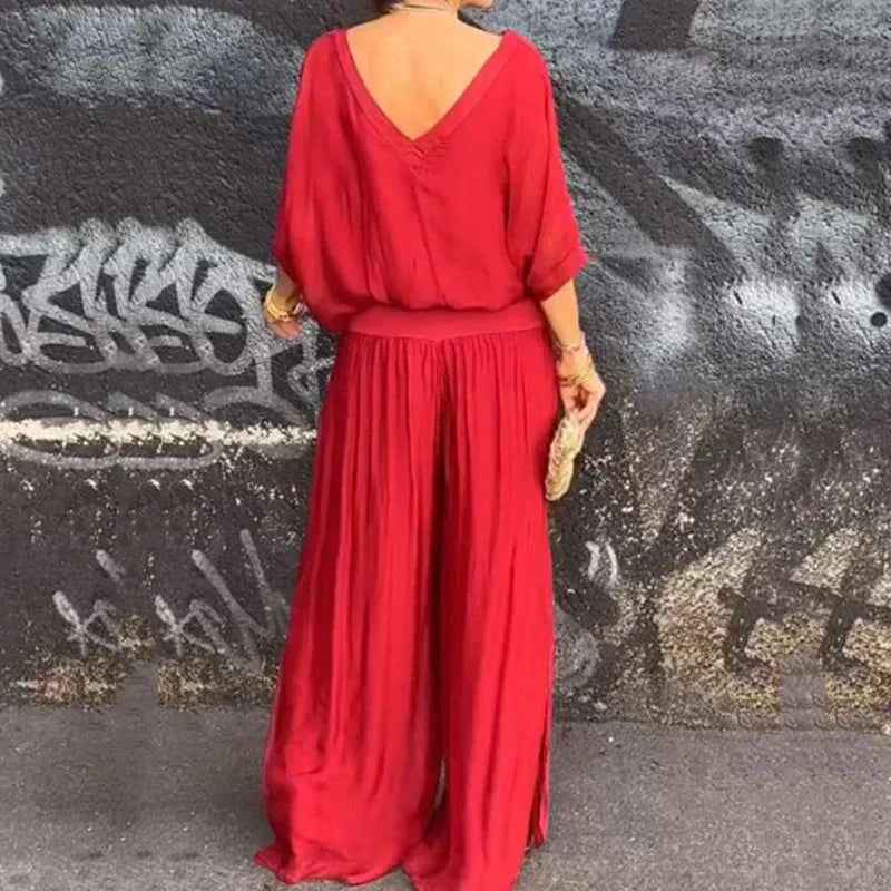 Elegant chiffon top with pants two-piece set