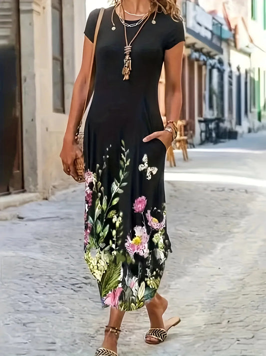 LP | Women Summer New Casual Fashion Printed Bag Dress Women Medium Length Dress
