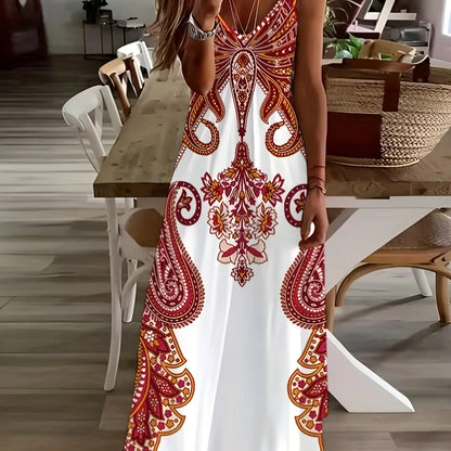 LP | ladies maxi dress retro tribal print ladies loose a line maxi dress party street fashion casual long dress for women
