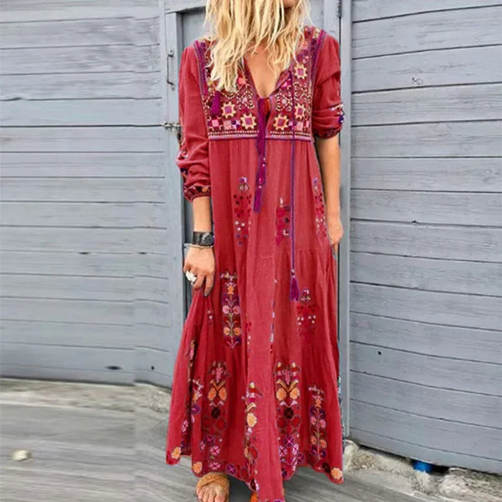 LP | Long Dress for Women 2023 Fall Beach Bohemian Dresses Casual Robe Women's Clothing Y2K Floral Skirt Elegant Maxi Dress
