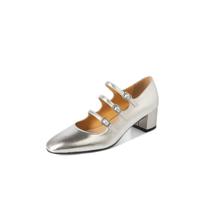 Genuine high heels with thin buckle