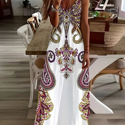 LP | ladies maxi dress retro tribal print ladies loose a line maxi dress party street fashion casual long dress for women