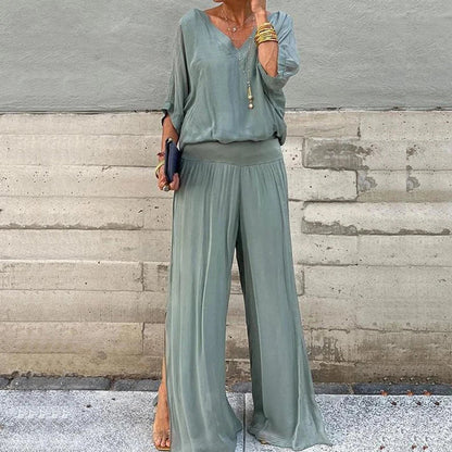 Elegant chiffon top with pants two-piece set