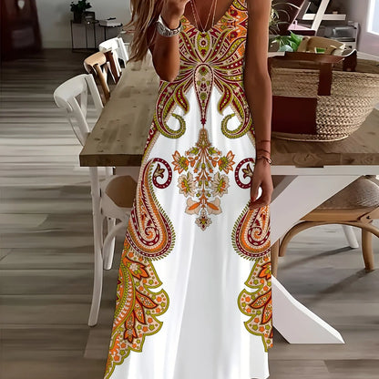 LP | ladies maxi dress retro tribal print ladies loose a line maxi dress party street fashion casual long dress for women