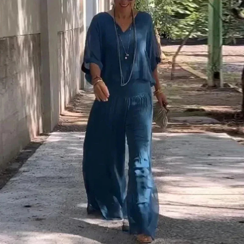 Elegant chiffon top with pants two-piece set