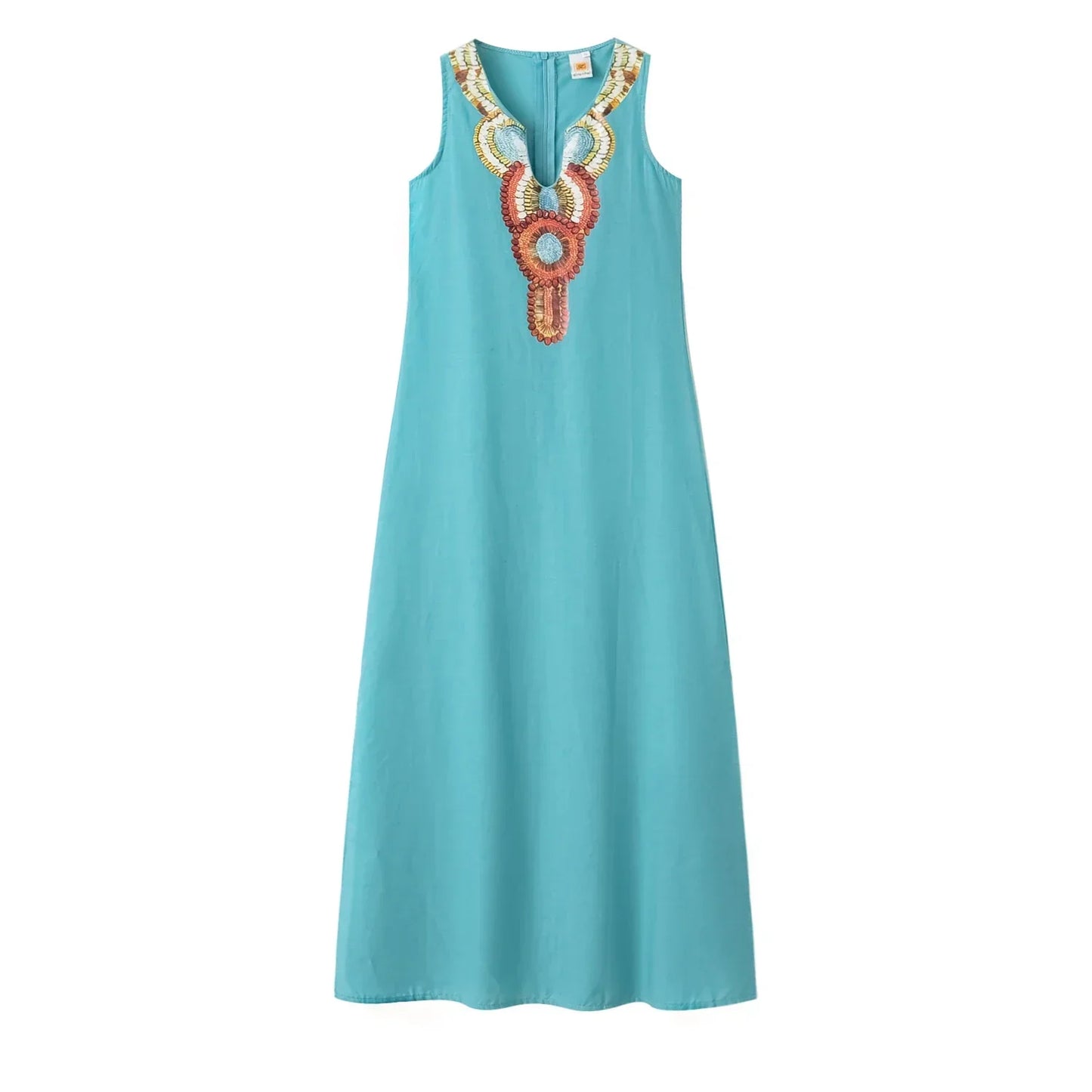 LP | women new casual loose cotton hemp bohemian sexy sleeveless deep V-neck side split dress