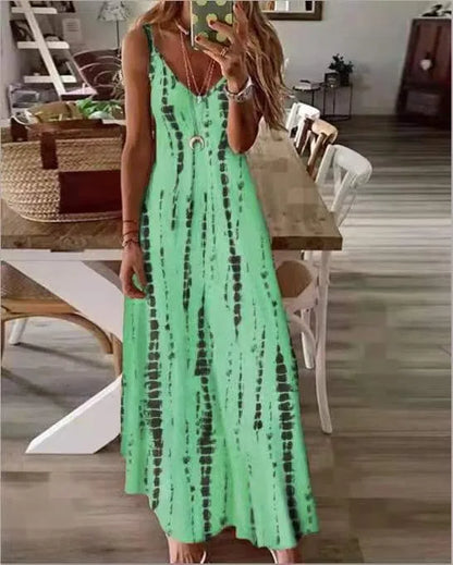 LP | Maxi Dresses Spaghetti Strap Printed Casual for Women V-neck Backless A-Line Long Dress Fashion Bohemian Style Beach Vestidos