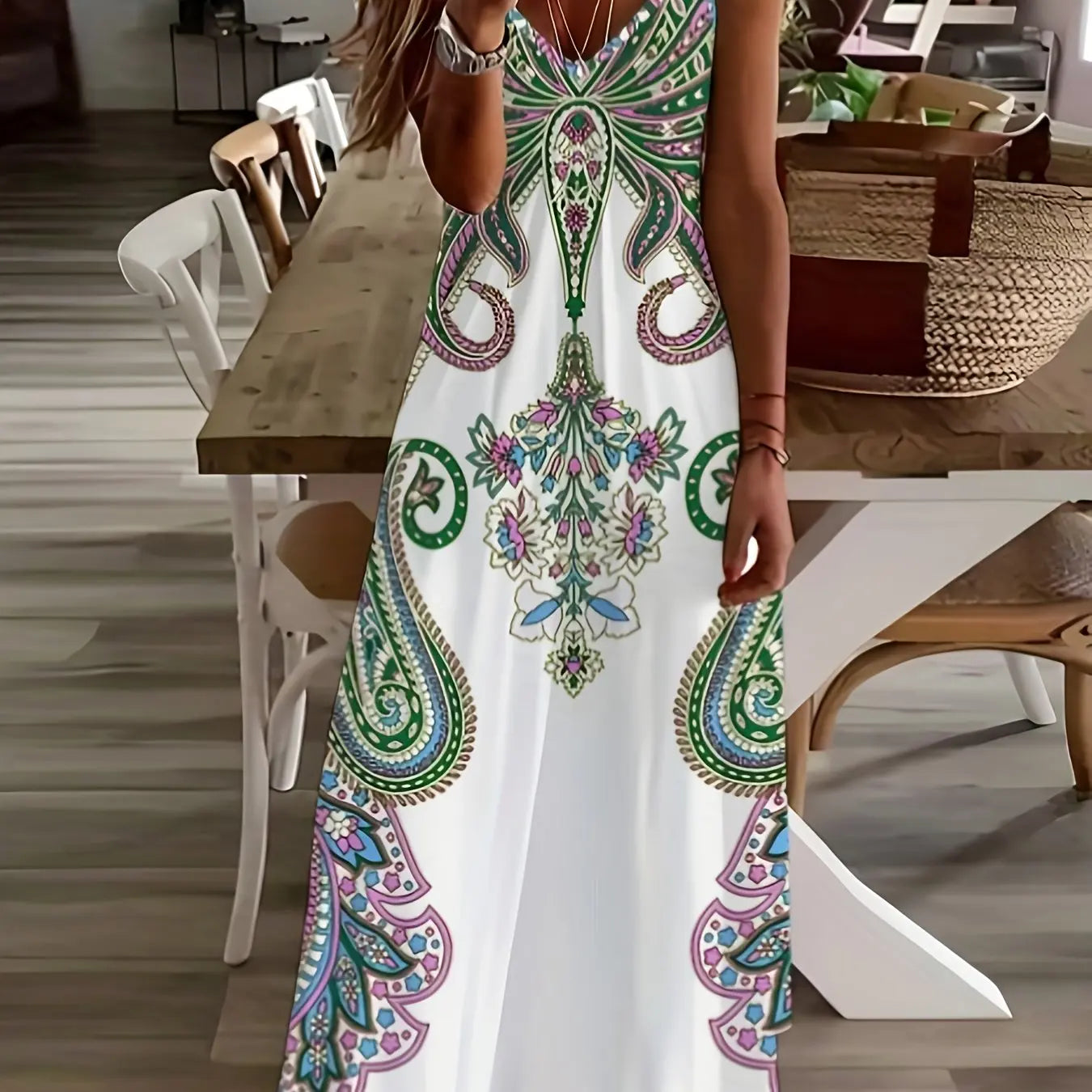 LP | ladies maxi dress retro tribal print ladies loose a line maxi dress party street fashion casual long dress for women