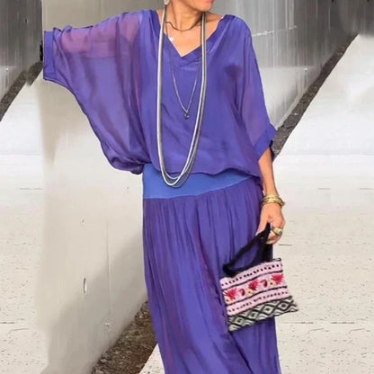 Elegant chiffon top with pants two-piece set