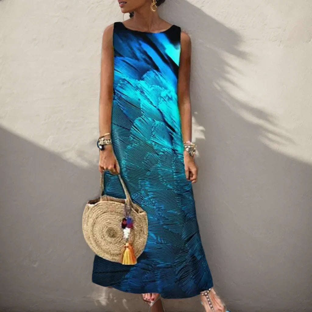 LP | Vintage Floral Printed Women Sleeveless Sundress Summer Loose Casual Beach Long Dress Ladies Bohemia Maxi Dresses Party Vestidos