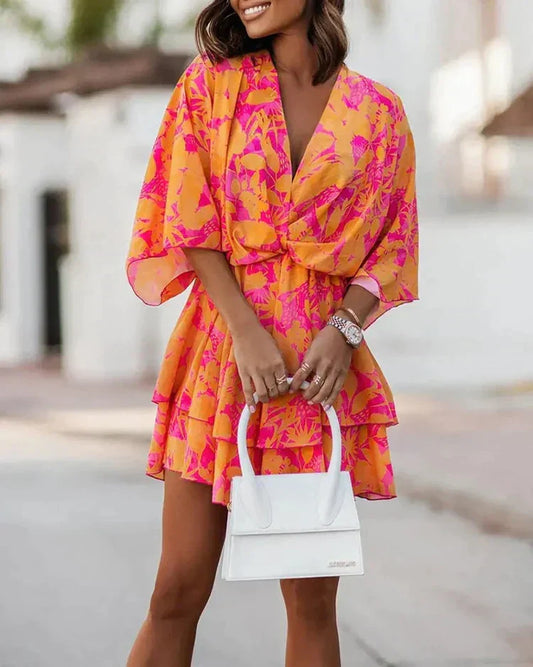 Mc | Dress with ruffles and floral print