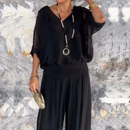 Elegant chiffon top with pants two-piece set