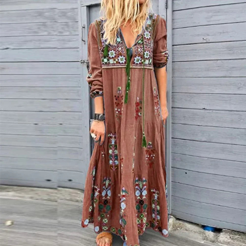 LP | Long Dress for Women 2023 Fall Beach Bohemian Dresses Casual Robe Women's Clothing Y2K Floral Skirt Elegant Maxi Dress