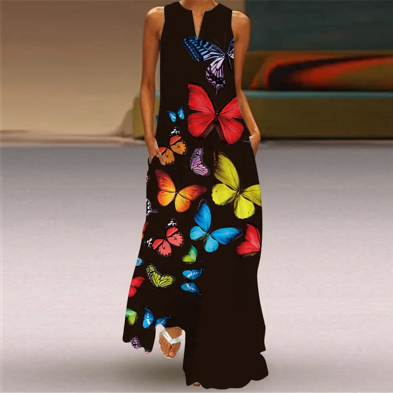 LP | Summer Sexy Maxi Dresses Women Sleeveless V-Neck Robe Party 2025 Retro Loose Beach Vestidos Y2k S-5XL