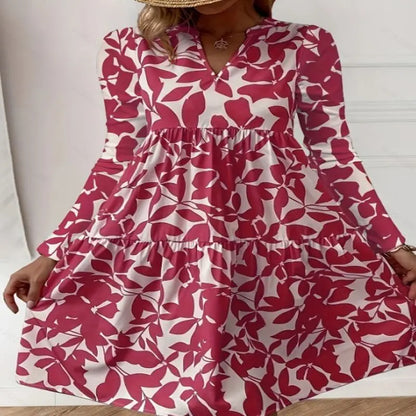 LP | 2024 Women's Summer Elegant V-neck Line Pleated Sundress Boho Print Mini Dress Casual Loose Fit Oversize Beach Sundress