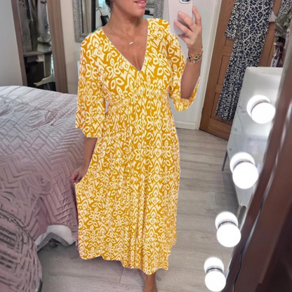 Mc | Joelina -Bohemian V-neck dress with pleated neckline