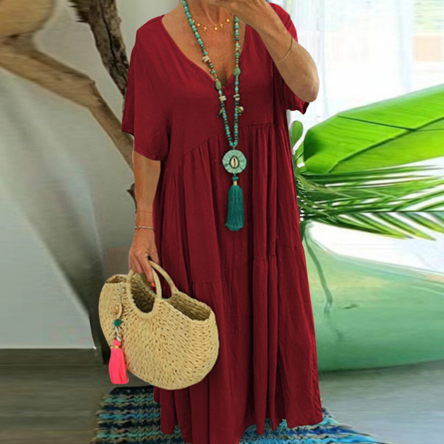 Mc | Long swing dress with v-neckline