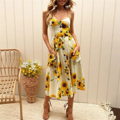 Mc | sexy summer midi dress with beach print