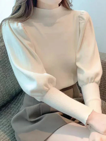 Long-sleeved round-neck Puff blouse for women