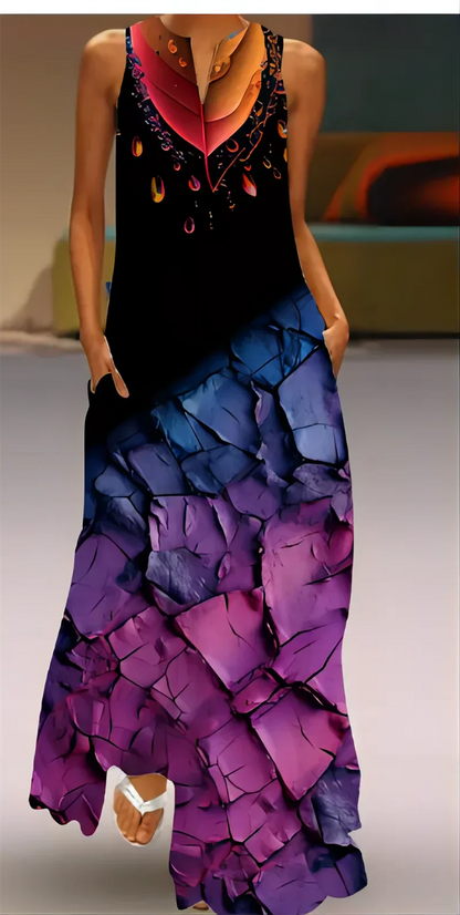 LP | Spring Summer Long Women's Floral Sleeveless Dress Sleeveless Print Loose Elegant Party Dress For Women 2024 Casual Beach Maxi Dress Women's