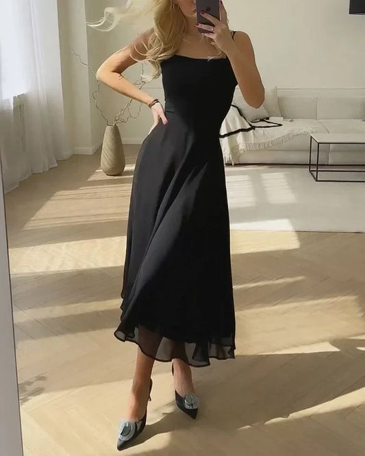 LP | Elegant single-color voile dress with square collar