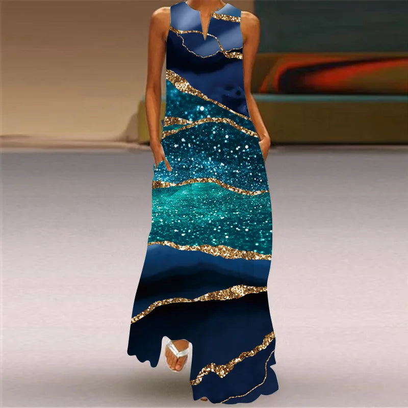 LP | Summer Sexy Maxi Dresses Women Sleeveless V-Neck Robe Party 2025 Retro Loose Beach Vestidos Y2k S-5XL