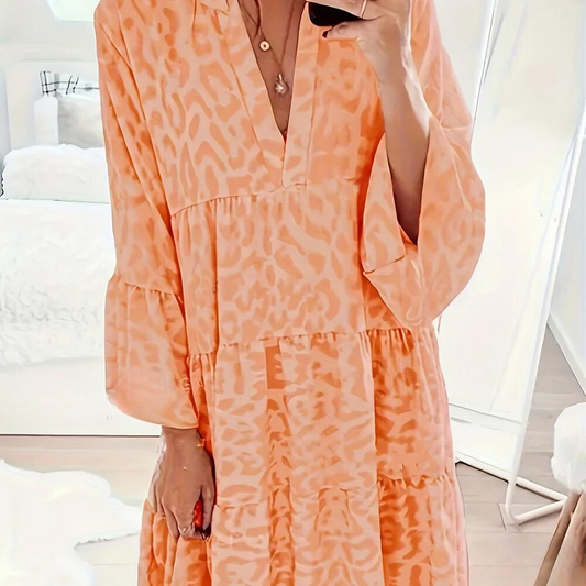 Mc | Boho dress with leopard pattern for women, size large.