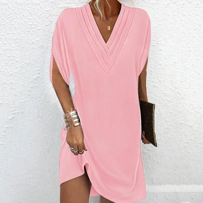 Mc | Stylish and versatile casual dress with v-neck and half sleeves