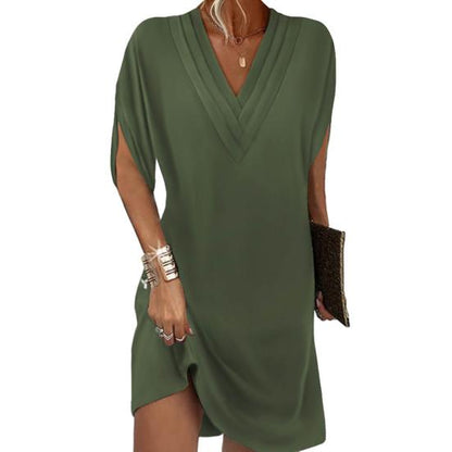 Mc | Stylish and versatile casual dress with v-neck and half sleeves