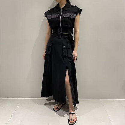 LP | Elegant dress with high waist and cardigan details