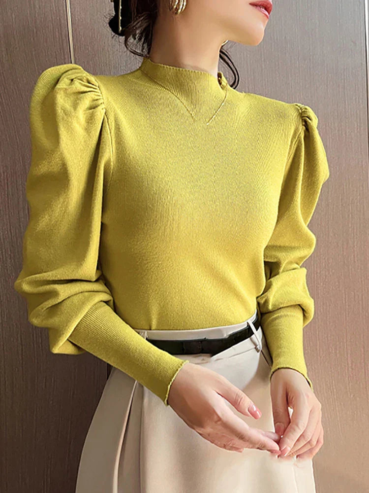 Long-sleeved round-neck Puff blouse for women