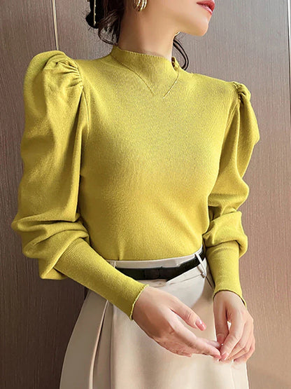 Long-sleeved round-neck Puff blouse for women