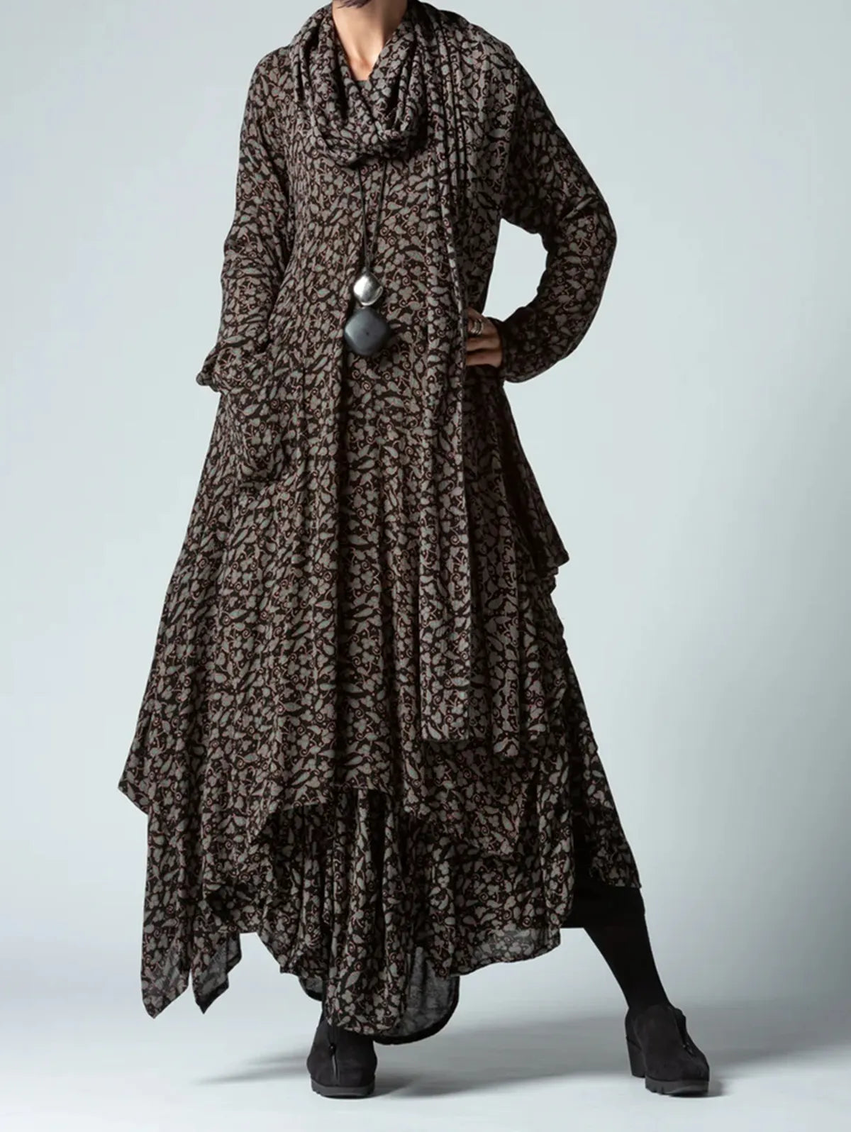 LP | Ravy -Retro long-sleeved dress with autumn print