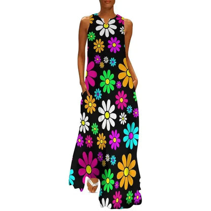 LP | Flower Power Women Dress Summer Print Floral Retro Street Wear Bohemia Long Women's Sleeveless Sexy Maxi Dress Large Size 3XL