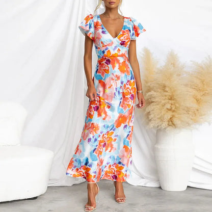 LP | Elegant V-neck floral print evening dress