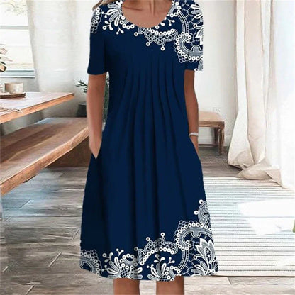 LP | Elegant dress Women Temperament dress casual Women Short-sleeve Loose-fitting dresses Weekend vacations