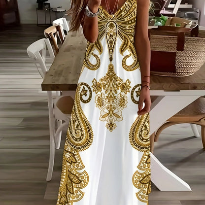 LP | ladies maxi dress retro tribal print ladies loose a line maxi dress party street fashion casual long dress for women