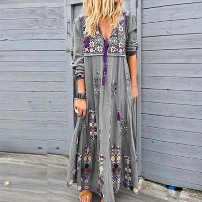 LP | Long Dress for Women 2023 Fall Beach Bohemian Dresses Casual Robe Women's Clothing Y2K Floral Skirt Elegant Maxi Dress