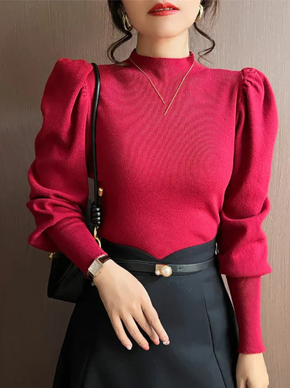 Long-sleeved round-neck Puff blouse for women