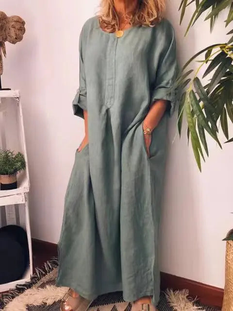 Mc | Long dress in vintage cotton and linen