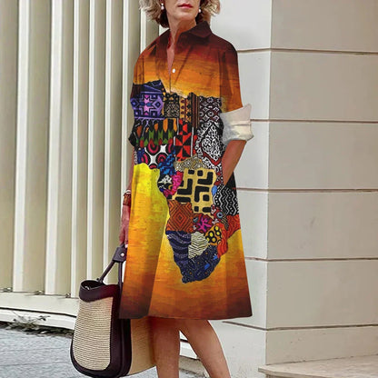 LP | Summer New Elegant Women's Shirt Women Casual Printed Long Sleeve Fashion Lapel Road Women Dresses Dinner Party Dresses