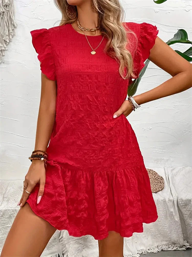 LP | Fashion Summer Dresses Lace Loose 2024 Spring Summer Elegant Casual Round Neck Ruched Dress Dress Vestido Female