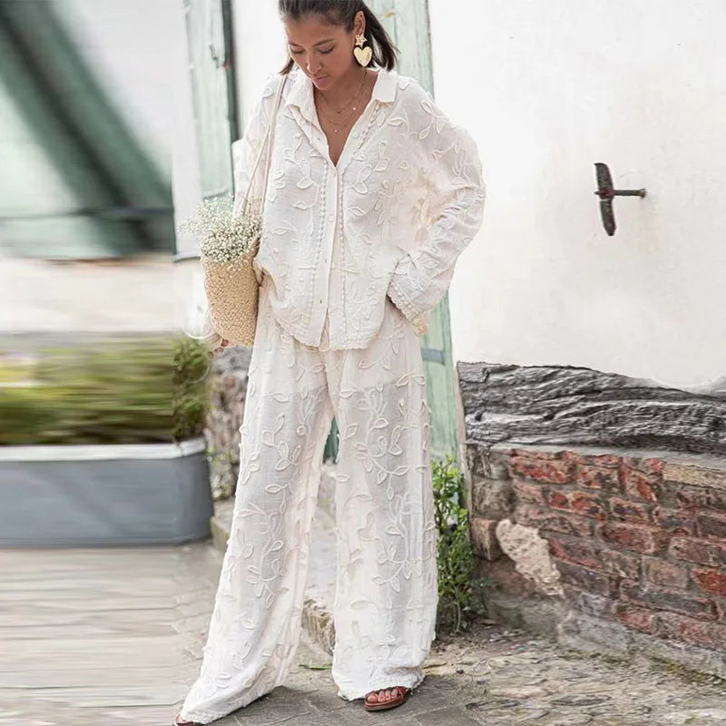 Set and long-sleeved pants in silk cotton