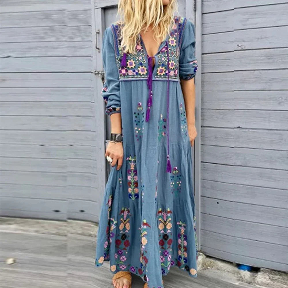 LP | Long Dress for Women 2023 Fall Beach Bohemian Dresses Casual Robe Women's Clothing Y2K Floral Skirt Elegant Maxi Dress