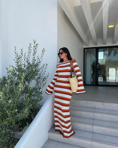 Mc | Backless knit striped maxi dress