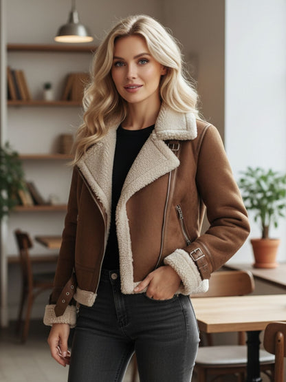 Selena | Women's Leather Jacket with Sherpa Lining Chic and Warm