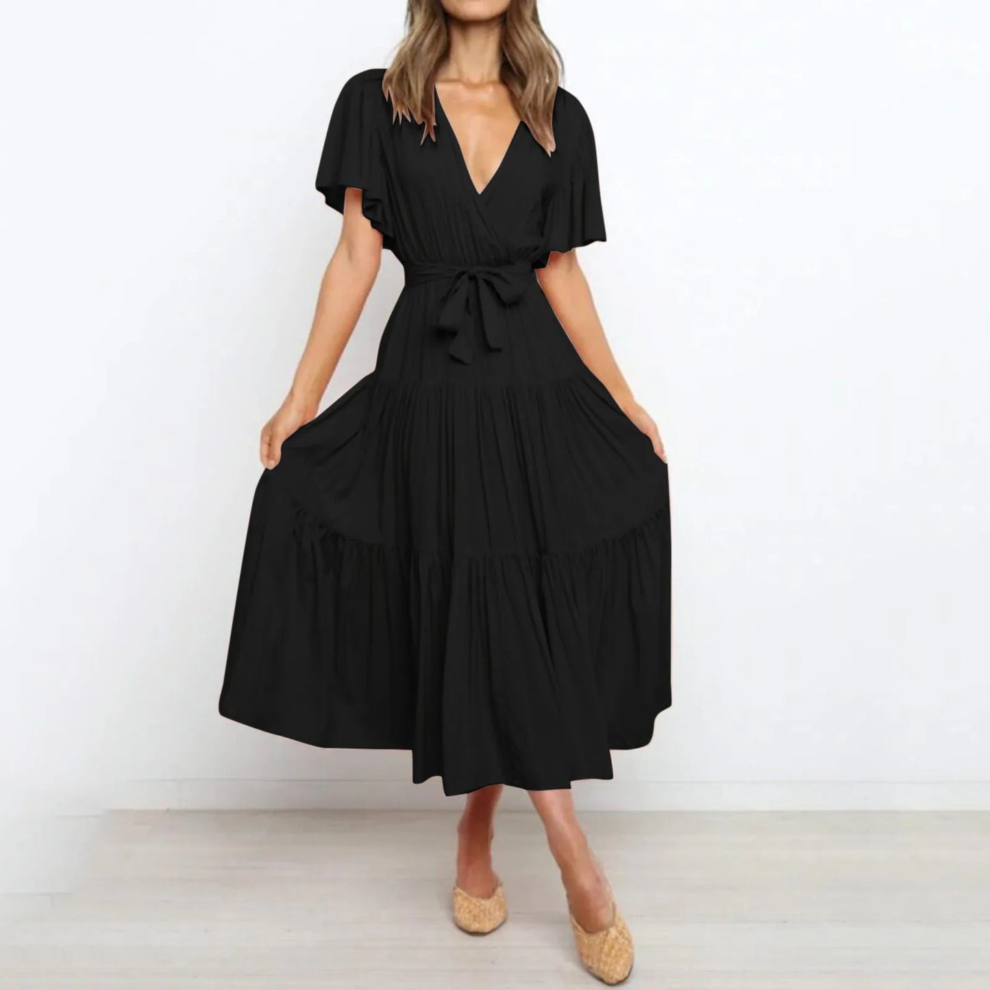 Maxi dress with deep V-neck