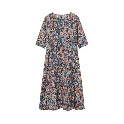 LP | 2024 Cross Border Spring and Summer Printed Round Neck Covered Head Mid Sleeves Loose Casual Bag in a Long Dress