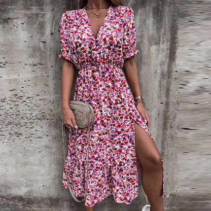 Mc | Dress with floral print and slit