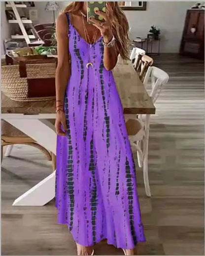 LP | Maxi Dresses Spaghetti Strap Printed Casual for Women V-neck Backless A-Line Long Dress Fashion Bohemian Style Beach Vestidos